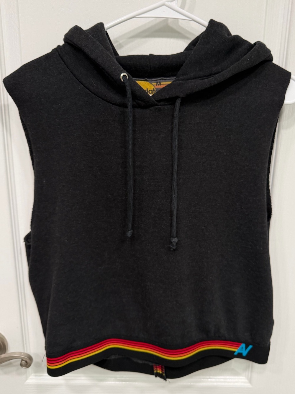 Aviator Nation Sleeveless Muscle Cropped Rainbow Hoodie Top